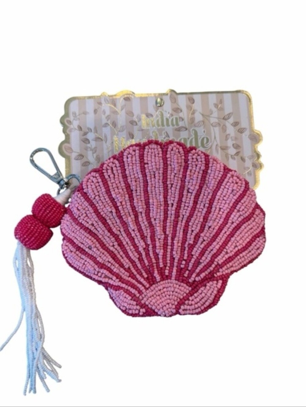 💕▪️Wandering Moon ▪️Beaded Pink Shell Coin Purse with Tassel Coin Pouch